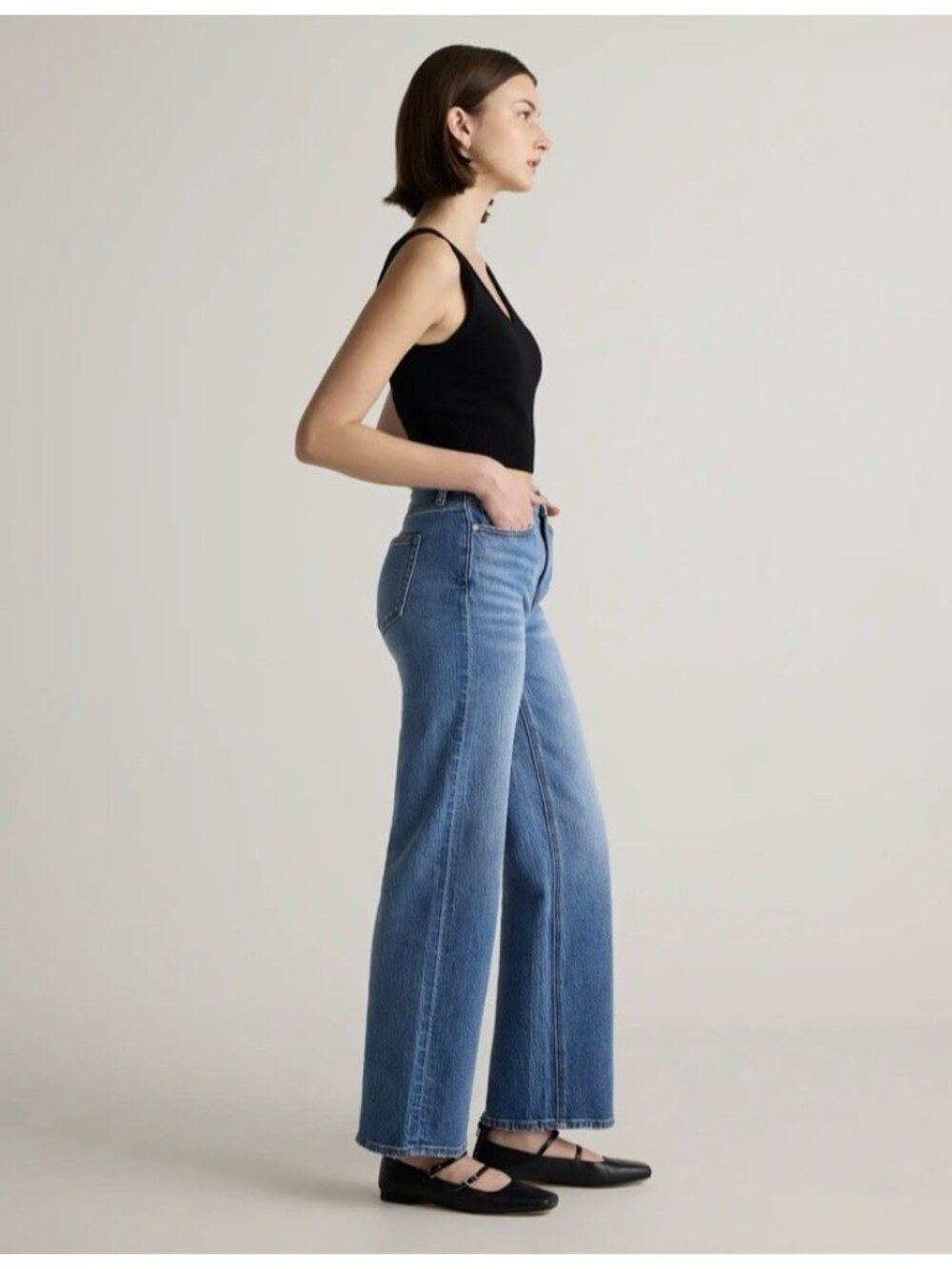 Quince Bella Stretch Relaxed Straight Jeans Denim Atlantic Blue Size 32/30 - Picture 12 of 16